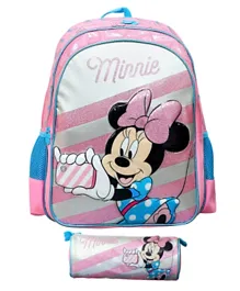 Disney Minnie Spri Pa Pi Backpack   Pencil Case Blue Pink - 16 inches