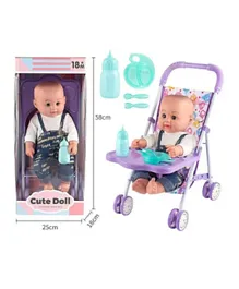 Cute Doll with Stroller Accessories Set - 6 Pieces