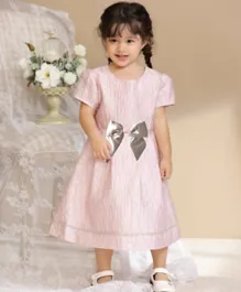 Le Crystal Short Sleeves Party Dress - Light Pink