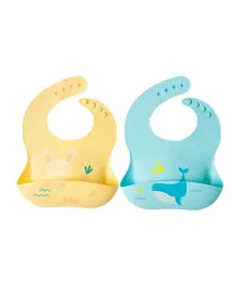 Pixie Waterproof Silicone Bibs Pack of 2 Bunny & Whale - Multicolour