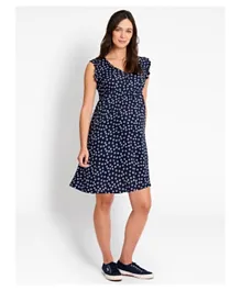 JoJo Maman Bebe Spot Frill Sleeve Maternity Dress - Navy