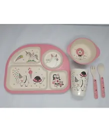 Bamboo Tableware Unicorn with Lion - Pink