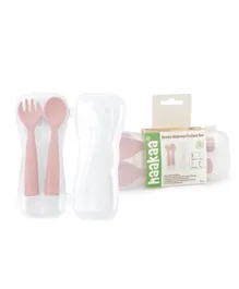 Haakaa Bendy Silicone Cutlery Set + Case - Blush
