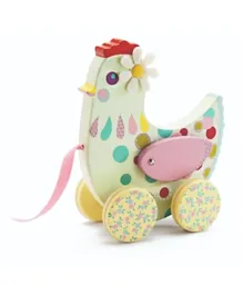Djeco Wooden Cotcotte Hen Pull Along Toy - Multicolour