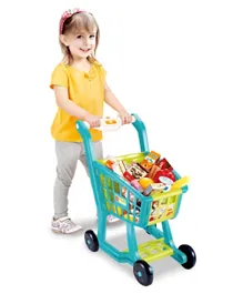 Supermarket Playset Shopping Cart with Lights Sound Battery Operated & including 27 Accessories - Blue Green