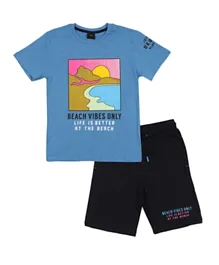 Urbasy Beach Vibes Only T-Shirt with Shorts Set - Blue
