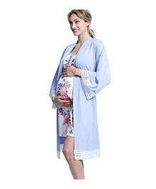 Mums & Bumps-Angel Maternity Floral Nursing Dress + Robe - Blue