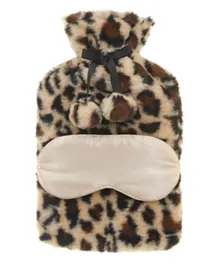 Aroma Home Leopard Faux Fur Hot Water Bottle & Satin Eye Mask Set