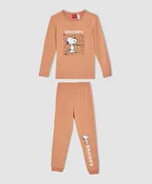 DeFacto Snoopy T-Shirt & Pants Set - Bordeaux