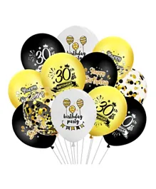 Party Propz 30th Birthday Latex and Confetti Balloons Black & Gold - 12 Pieces