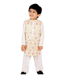 Little Bansi Full Sleeves Embroidery Lining Kurta With Pyjama - Cream