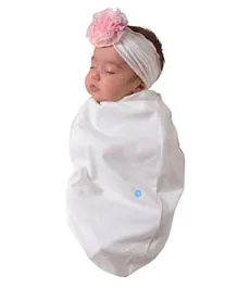 BABYjoe Baby Cocoon Swaddle Chiffon Rose with Headband and Announcement Card - White