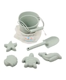 Little Sol+ Silicone Beach Bucket and Spade 6 Piece Set - Sage Green
