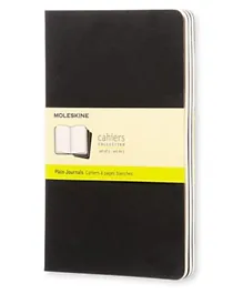 مجموعة مجلة Cahier مقاس 13 × 21 سم من Moleskine 3 دفاتر مفكرات مع صفحات عادية وغطاء من الورق المقوى وخياطة قطنية مرئية- أسود