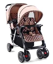 Babyhug Easy Foldable Twin Stroller With Adjustable Leg Rest  - Coffee Brown