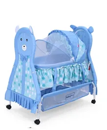 Babyhug Love Teddy Print Bassinet With Swing Lock Function And Detachable Inner Storage Basket - Blue