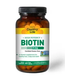 Country Life High Potency Biotin 5 mg Vegan Capsules - 60 Pieces