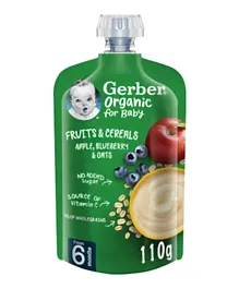 Gerber Organic For Baby Fruits & Cereals Apple Blueberry & Oats - 110g