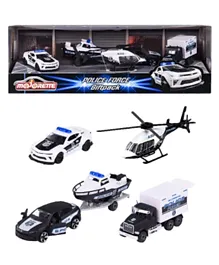 Majorette Police Force Toy Vehicle Set - 4pc with Mack Truck, Lamborghini Urus, Chevrolet, Bell 429 Helicopter for Kids 3+