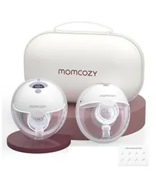 MomCozy M5 Hands Free Double Wearable Breast Pump Set with Storage Bag and Tool, Rechargeable, Double-Sealed, Ergonomic, 120mL Each - Lilac