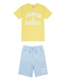 Franklin & Marshall Vintage Arch Logo T-Shirt and Shorts Set - Yellow & Blue