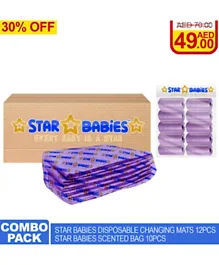 Star Babies Disposable Changing Mats Pack of 12 & Scented Bags - Purple