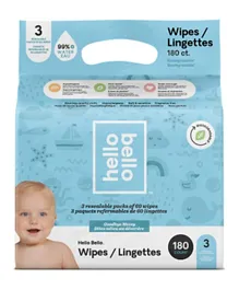 Hello Bello Baby Wipes 3 Pack of 60 Wipes - 180 Wipes