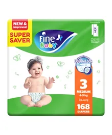 Fine Baby DoubleLock Super Saver Pack of 2 Diapers Medium Size 3 - 168 Pieces