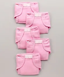 Babyhug Muslin Cotton Reusable Cloth Nappies With Velcro Small Set Of 5 - Pink
