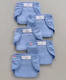 Babyhug Muslin Cotton Reusable Cloth Nappies With Velcro Medium Set Of 5 - Blue