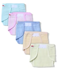 Babyhug Muslin Cotton Reusable Cloth Nappies With Velcro Large Set Of 5 - Solid Assorted Color