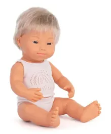 Miniland Caucasian Boy With Down Syndrome Baby Doll - 38 cm