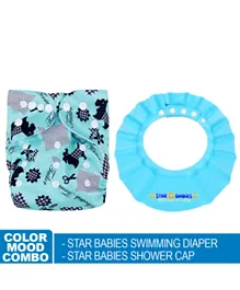 Star Babies Combo Pack Reusable Swim Diaper & Shower Cap - Blue
