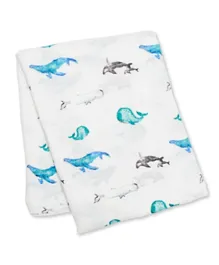 Lulujo Baby Bamboo Swaddle Blanket Whales - White