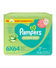 Pampers Complete Clean Baby Wipes with Aloe Vera Lotion Pack of 6 - 384 Pieces
