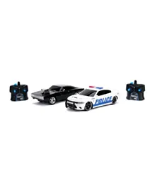 Jada Toys Fast and Furious 1:16 Scale RC Twin Pack, Dom's Dodge Charger R/T and Dodge Charger SRT Hellcat Police