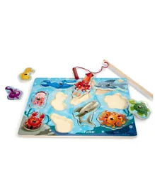 Melissa & Doug Wooden Fishing Magnetic Puzzle Game Blue - 10 Pieces