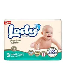 Lody Baby Premium Comfort Diapers Midium Pack Size 3 - 34 Pieces