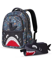 نوهوو - حقيبة مدرسية للأطفال مع طقم أقلام رصاص بتصميم القرش الرمادي - 16 إنش