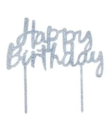 Hootyballoo Happy Birthday Acrylic Cake Topper - Silver Glitter