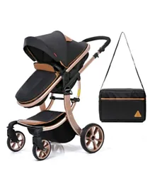 Teknum 3 in1 Luxury Pram Stroller With Diaper Bag Aimile - Black