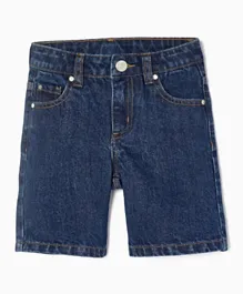 Zippy Side Pockets Denim Shorts - Dark Blue