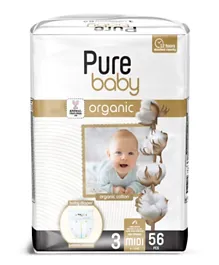 Pure Baby Diapers with Organic Cotton Core Midi Size 3 - 56 Pieces