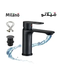 Danube Home Dito Basin Mixer Tap With Pop Up Waste & Flexible Pipe Brass - Black