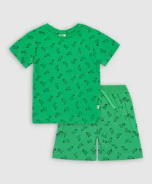 Victor and Jane All Over Crocodile Printed T-Shirt & Shorts Co-ord Set- Green