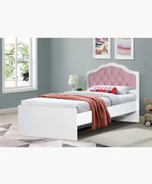 HomeBox Elsa Single Bed with Upholstered Headboard - Engineered Wood, Veneer Finish, 200x100x90cm