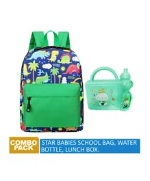 كومبو العودة إلى المدرسة من ستار بيبيز - حقيبة ظهر + قارورة ماء + علبة طعام أخضر - 10 إنشات