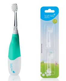 Brush-baby BabySonic Replacement Brush Heads x 2 + BabySonic Electric Toothbrush With One Brush Head  - Teal