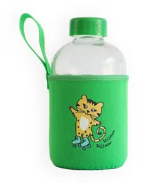Milk&Moo Skater Cheetah Kids Glass Water Bottle Green - 600ml
