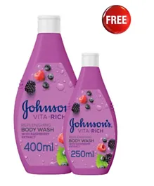 Johnson's Vita-Rich Replenishing Body Wash 400ml + 250ml - Free